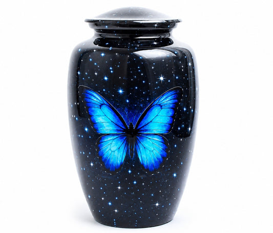 Blue Butterfly Galaxy Design Adult Cremation Ashes Urn