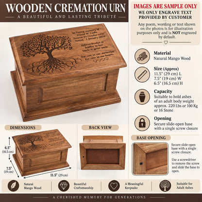 Large Solid Wood Casket Tree Of Life Urn