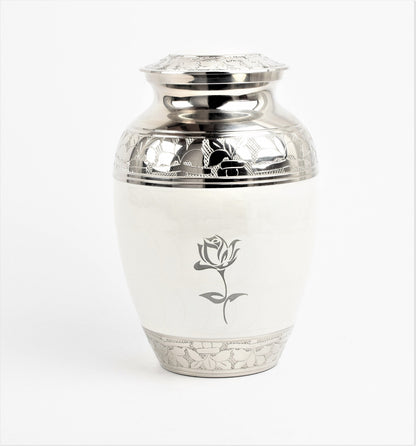 White 8" Medium Cremation Rose Urn