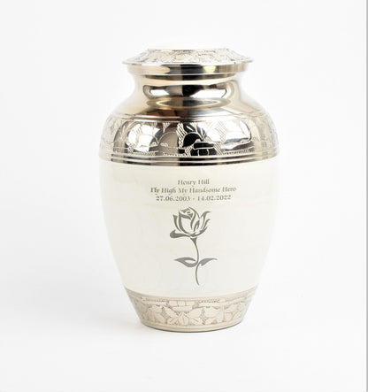 engraved urn, fully personalised urn, personalised urn, white urn, medium urn, white medium urn, pet urn, child urn, baby urn, infant urn, White Cat Cremation Urn For Ashes Pet Memorial Urn