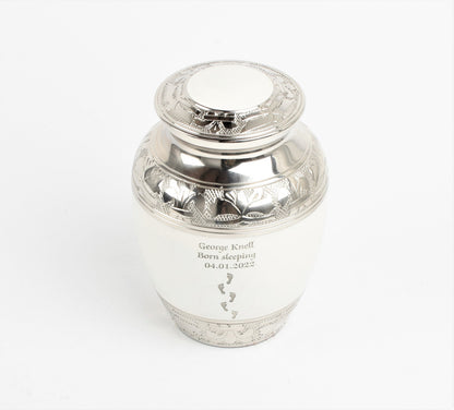 White Urn with Engraved Footprints Small and Medium