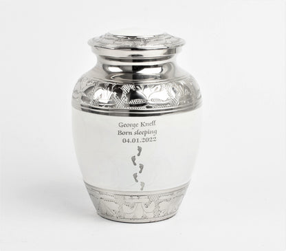White Urn with Engraved Footprints Small and Medium