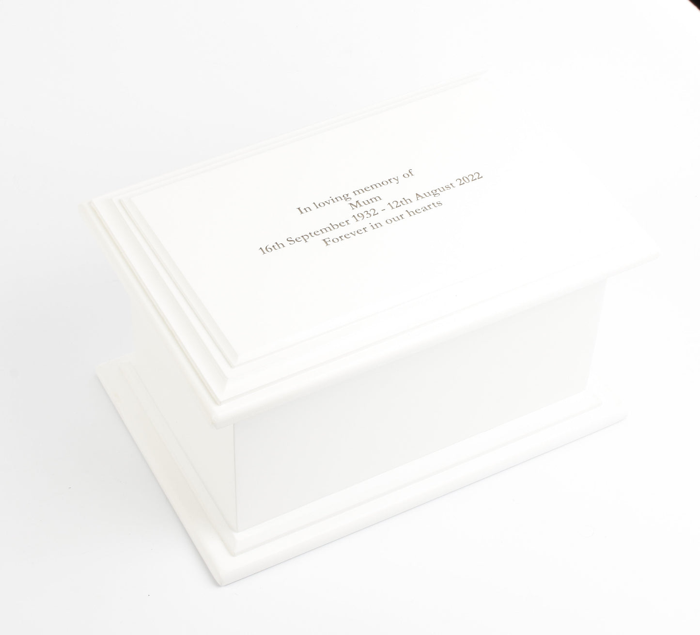 White MDF Wood Cremation Ashes Casket Urn L/M/S