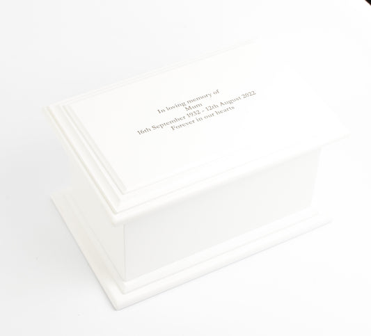 White MDF Wood Cremation Ashes Casket Urn L/M/S