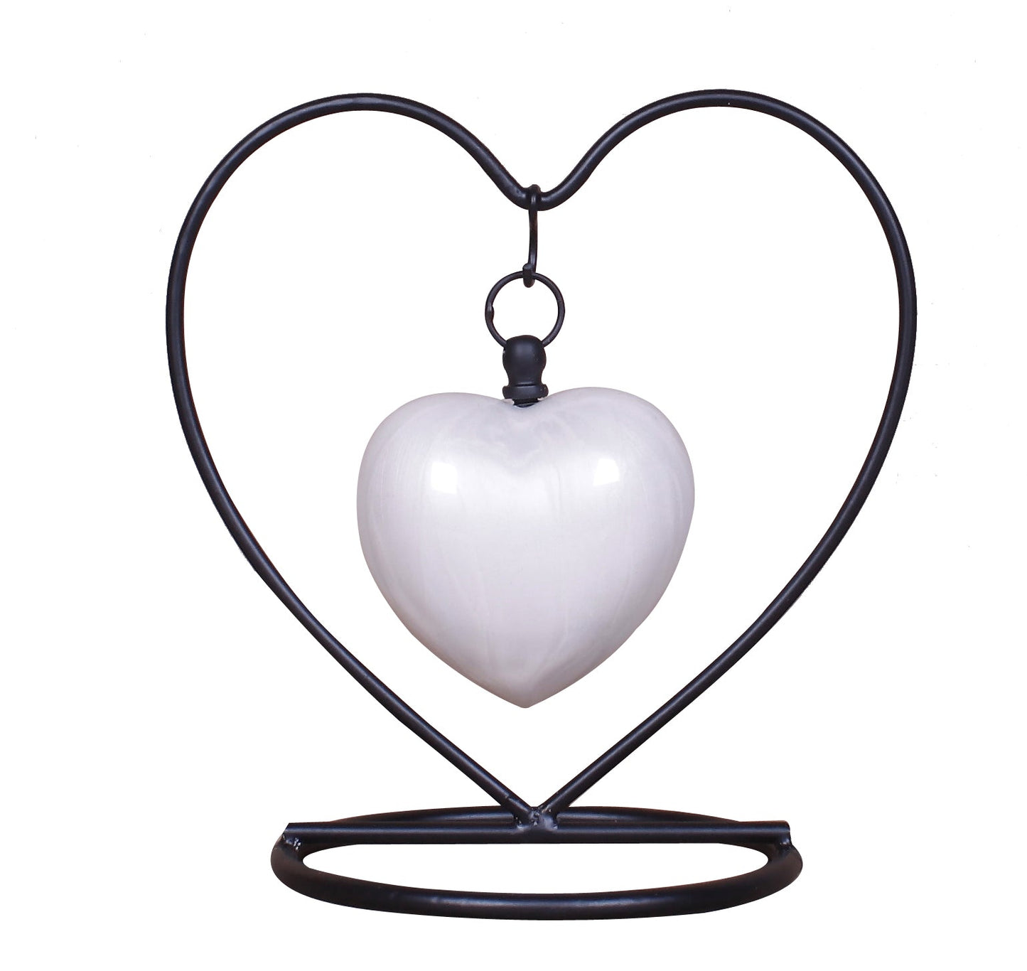 White Heart In Heart Keepsake With Funnel, Stand & Box NEW