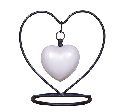 White Heart In Heart Keepsake With Funnel, Stand & Box NEW
