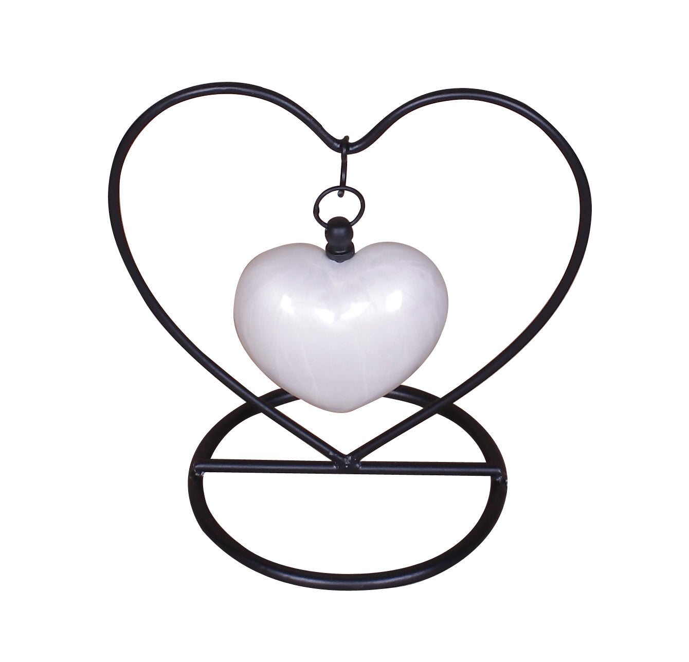 White Heart In Heart Keepsake With Funnel, Stand & Box NEW