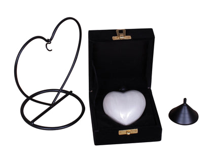 White Heart In Heart Keepsake With Funnel, Stand & Box NEW