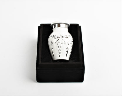 Mini Keepsake Cremation Urn White & Silver Diamond Style