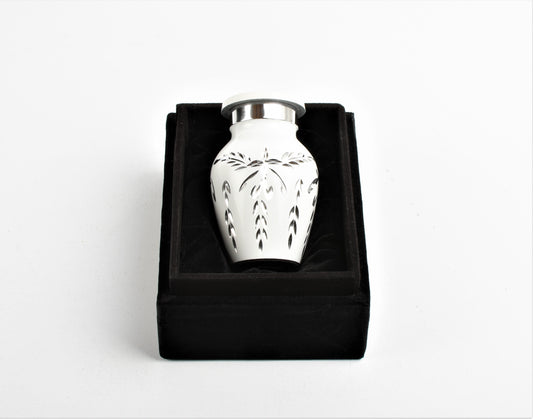Mini Keepsake Cremation Urn White & Silver Diamond Style
