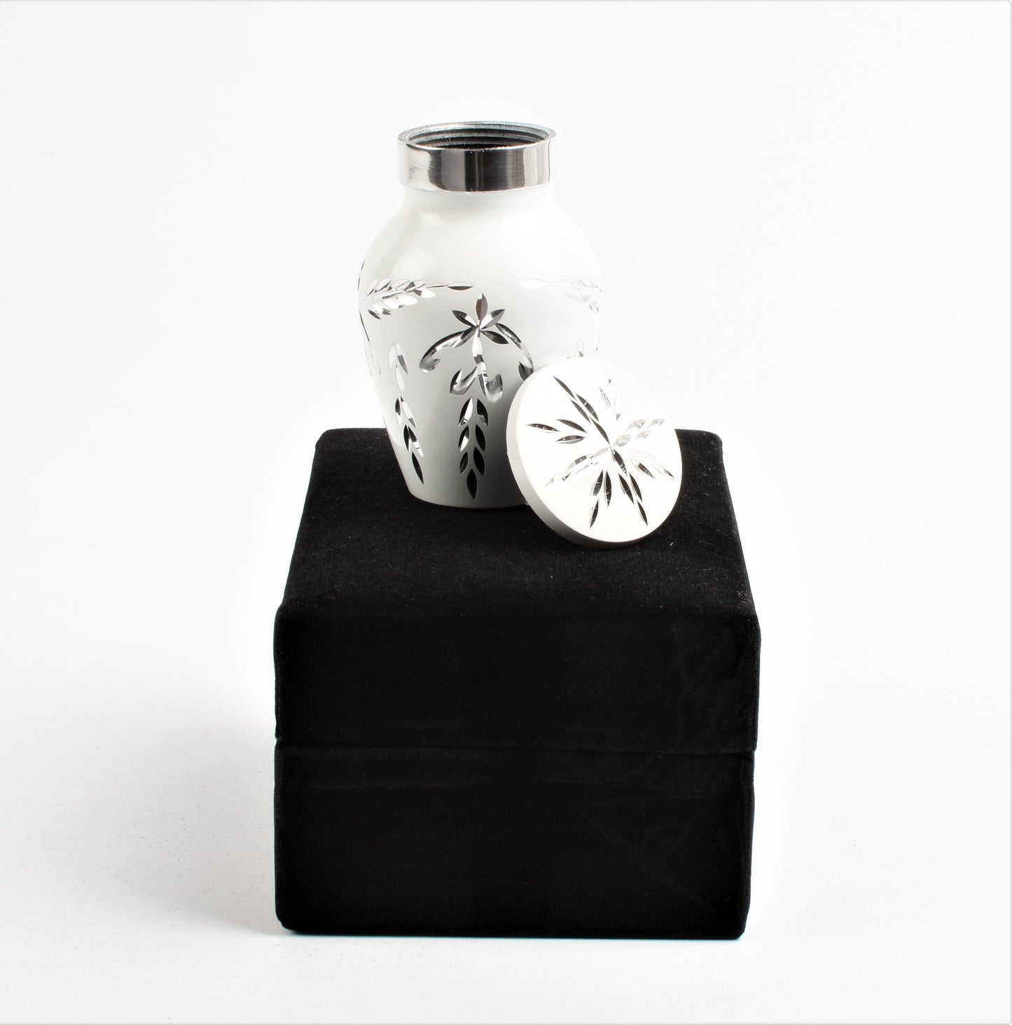 Mini Keepsake Cremation Urn White & Silver Diamond Style