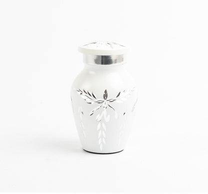 Mini Keepsake Cremation Urn White & Silver Diamond Style