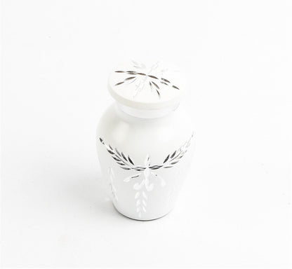 Mini Keepsake Cremation Urn White & Silver Diamond Style