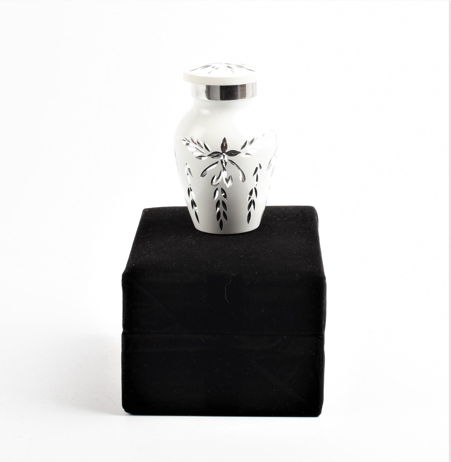 Mini Keepsake Cremation Urn White & Silver Diamond Style