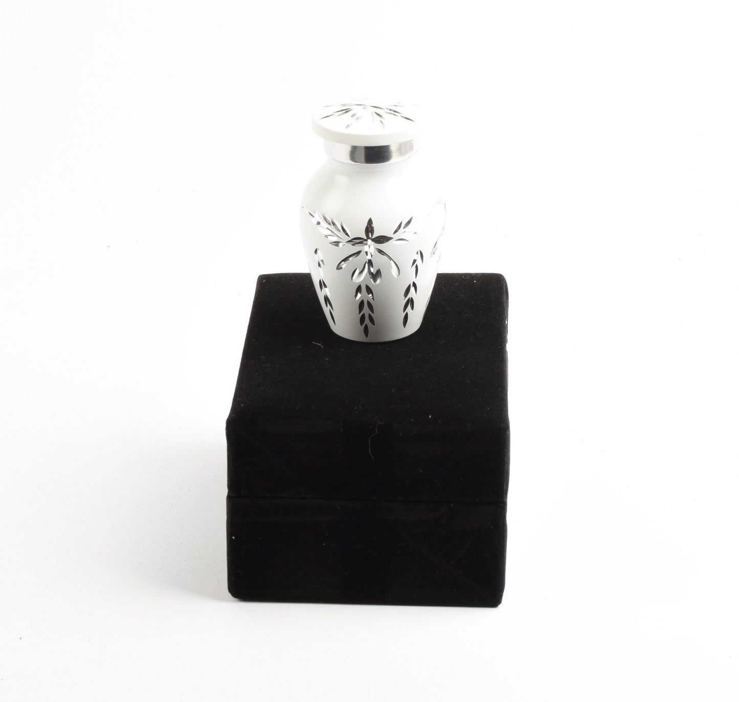 Mini Keepsake Cremation Urn White & Silver Diamond Style