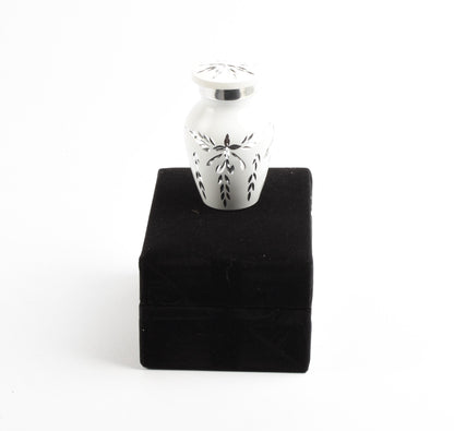 Mini Keepsake Cremation Urn White & Silver Diamond Style