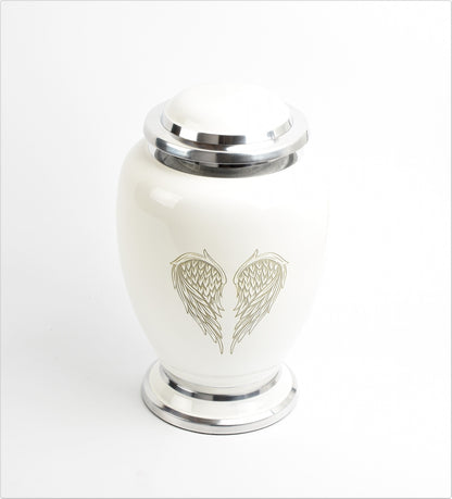 White and Silver Angel Wings Design Urn