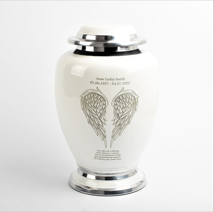 White and Silver Angel Wings Design Urn