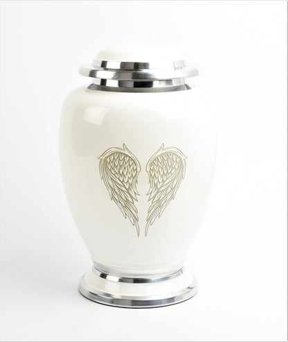 White and Silver Angel Wings Design Urn