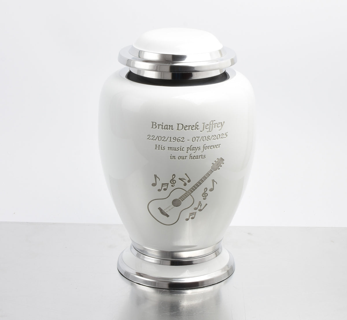 Guitar and Music Notes Design White Urn