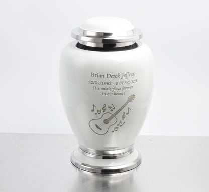 Guitar and Music Notes Design White Urn