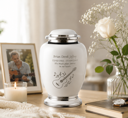 Guitar and Music Notes Design White Urn