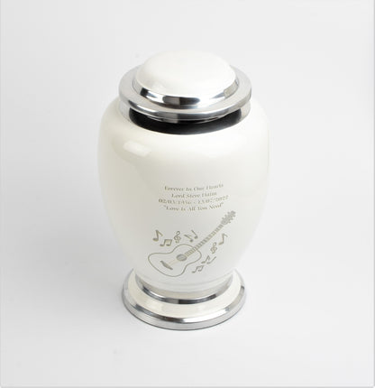 Guitar and Music Notes Design White Urn