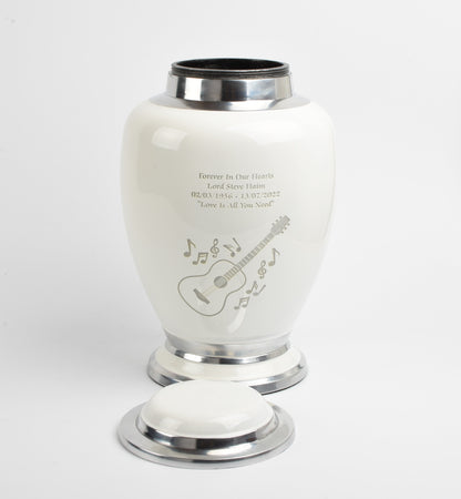Guitar and Music Notes Design White Urn