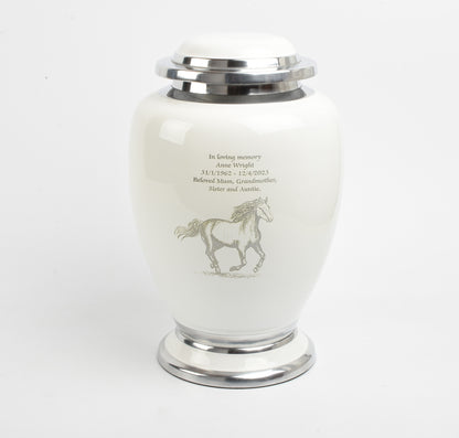 White Horse Design Cremation Urn