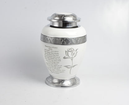 White and Silver Rose Design Urn