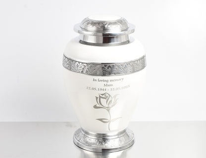 White and Silver Rose Design Urn