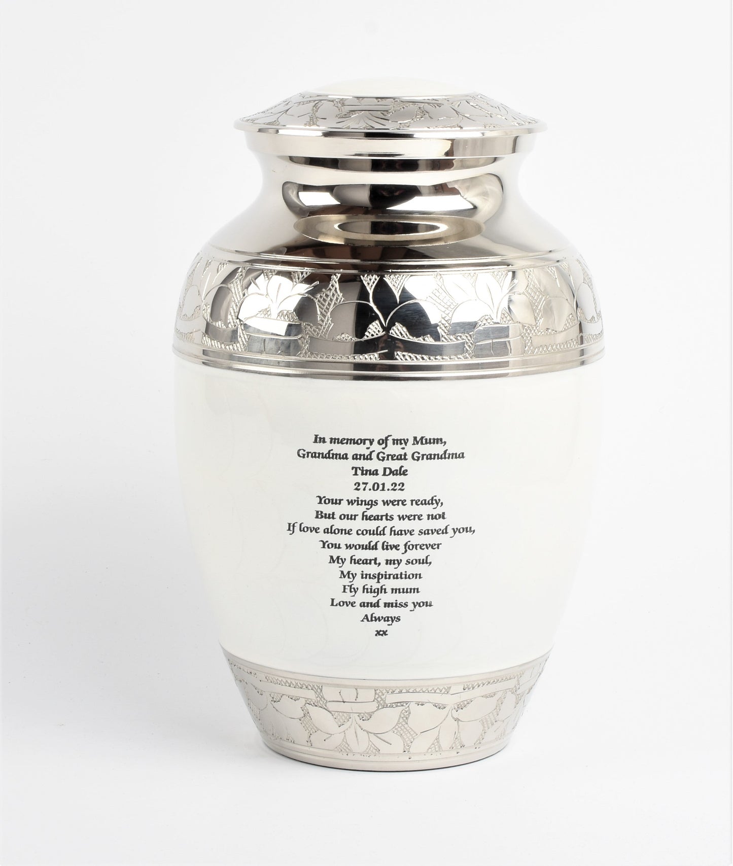 White Brass Medium and Small Cremation Urn With Personalisation