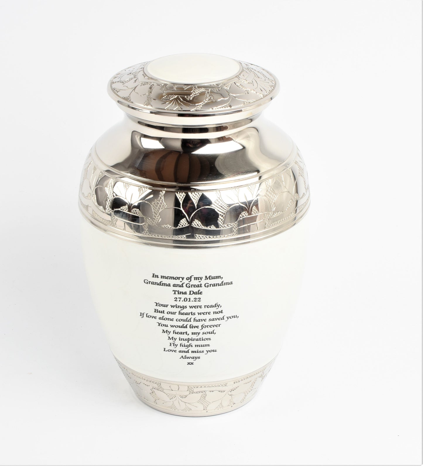 White Brass Medium and Small Cremation Urn With Personalisation