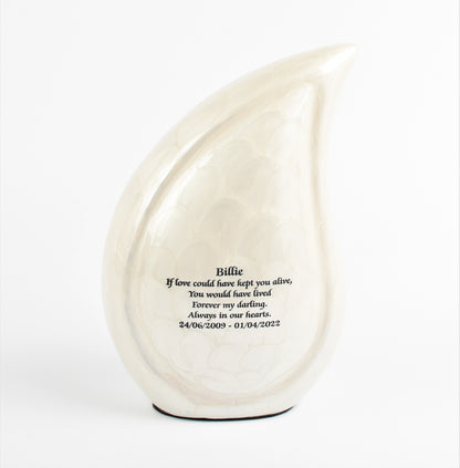 Small Pearl White Teardrop Urn