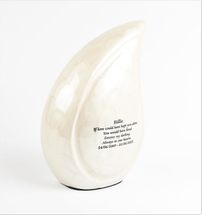 Small Pearl White Teardrop Urn