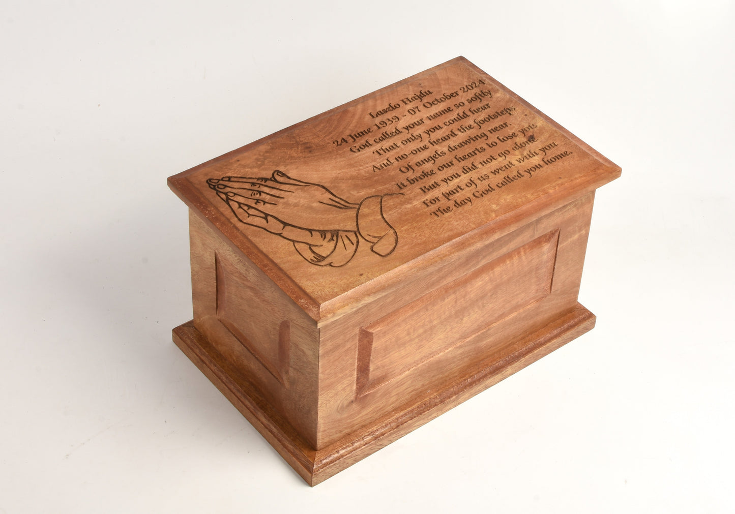 Large Solid Wood Casket Praying Hands