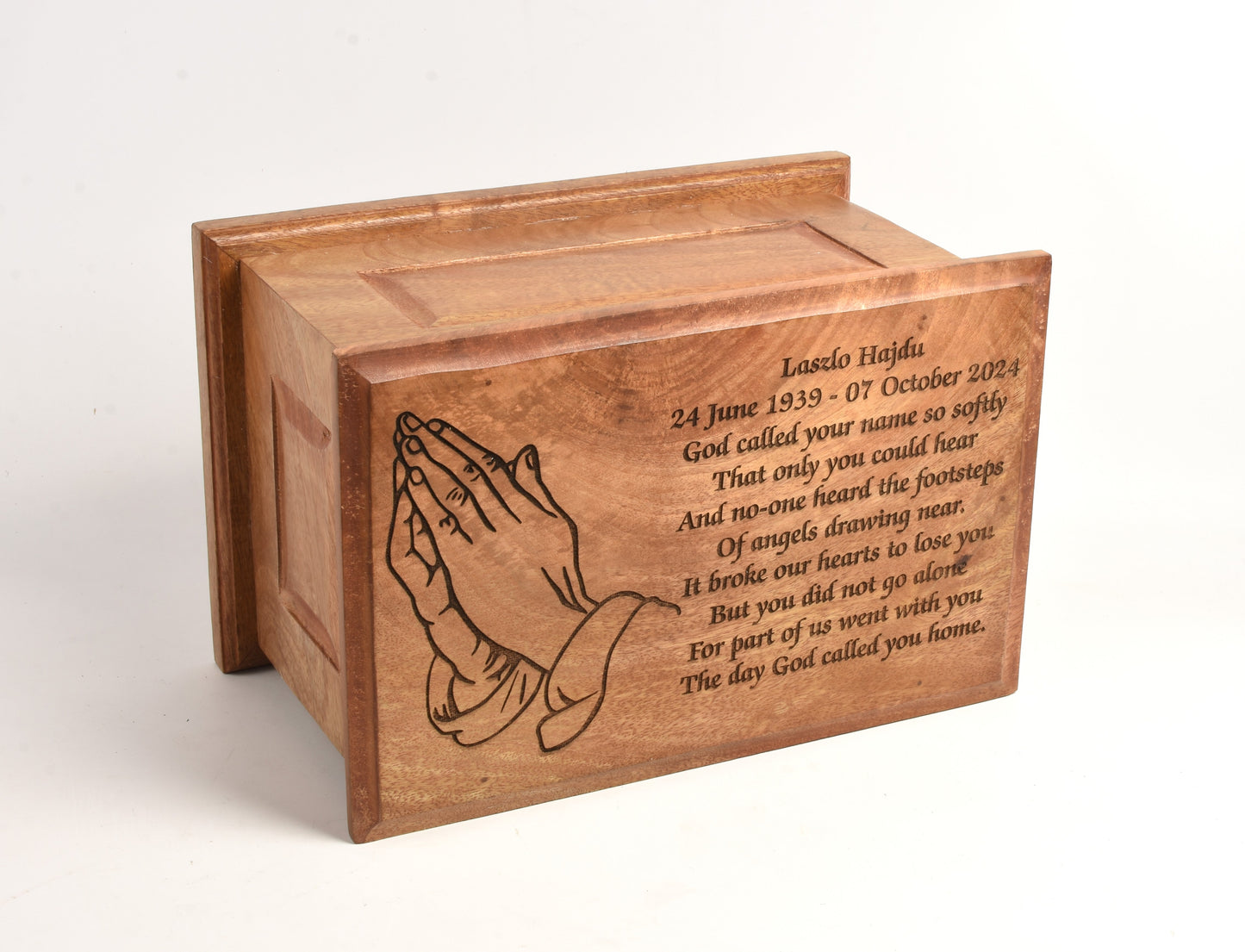 Large Solid Wood Casket Praying Hands
