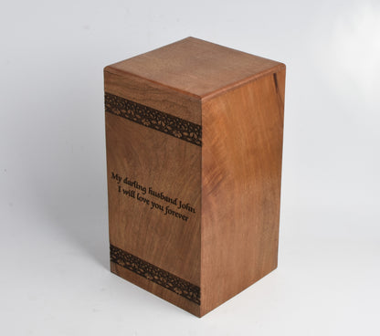 Solid Wood Cremation Casket Urn – Floral Border Engraving Design