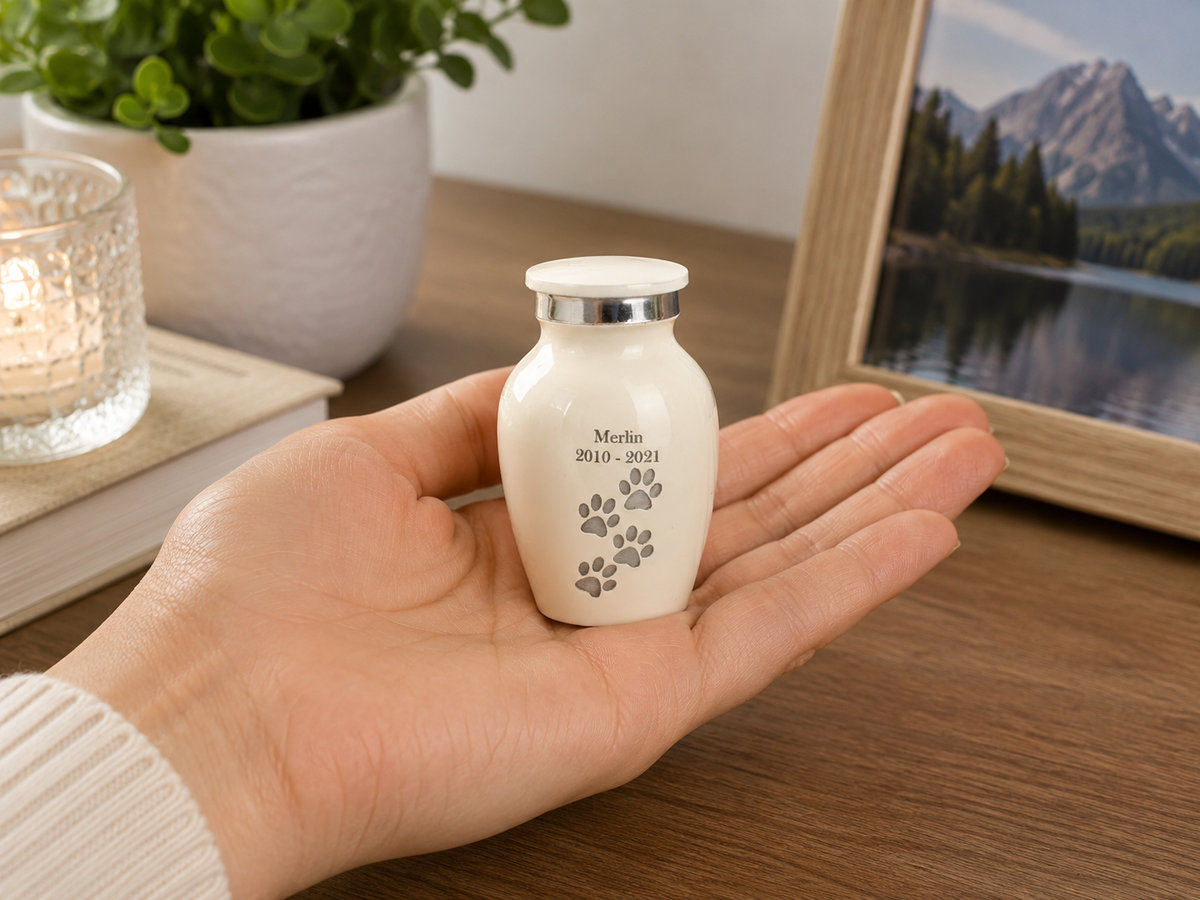 Mini White Paw Print Keepsake Cremation Urn