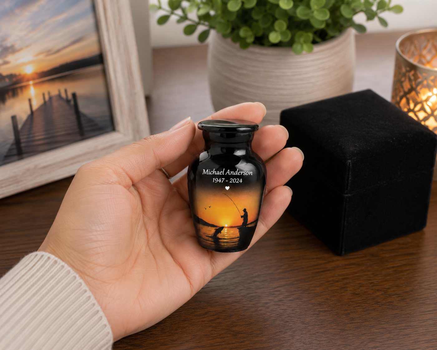 Mini Fishing Sunset Small Keepsake Urn