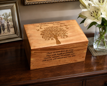 Solid Wood Casket Tree With Decorative Brass Trims - Adult, Child, Companion urn