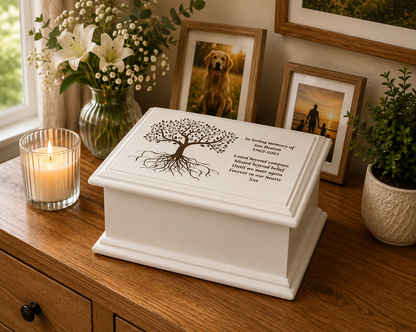 Large MDF Wood White Cremation Casket Tree of Life