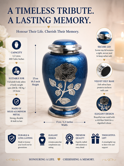 Blue Rose Flower Cremation Urn Dove Design