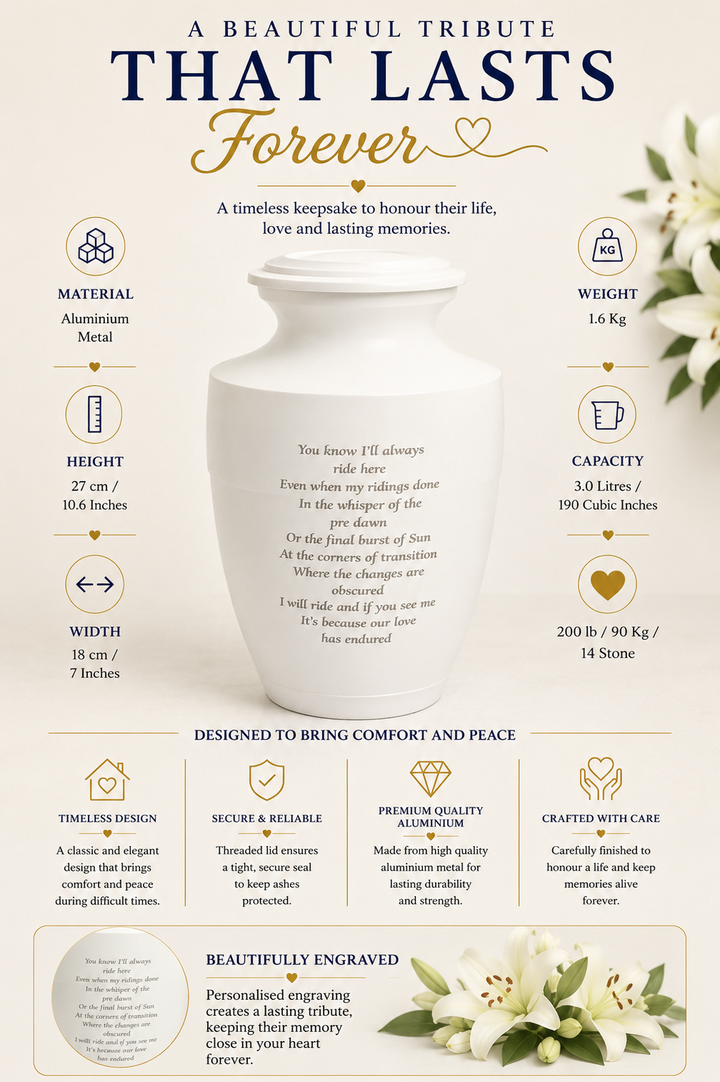 Large Elegant White Testi Urn
