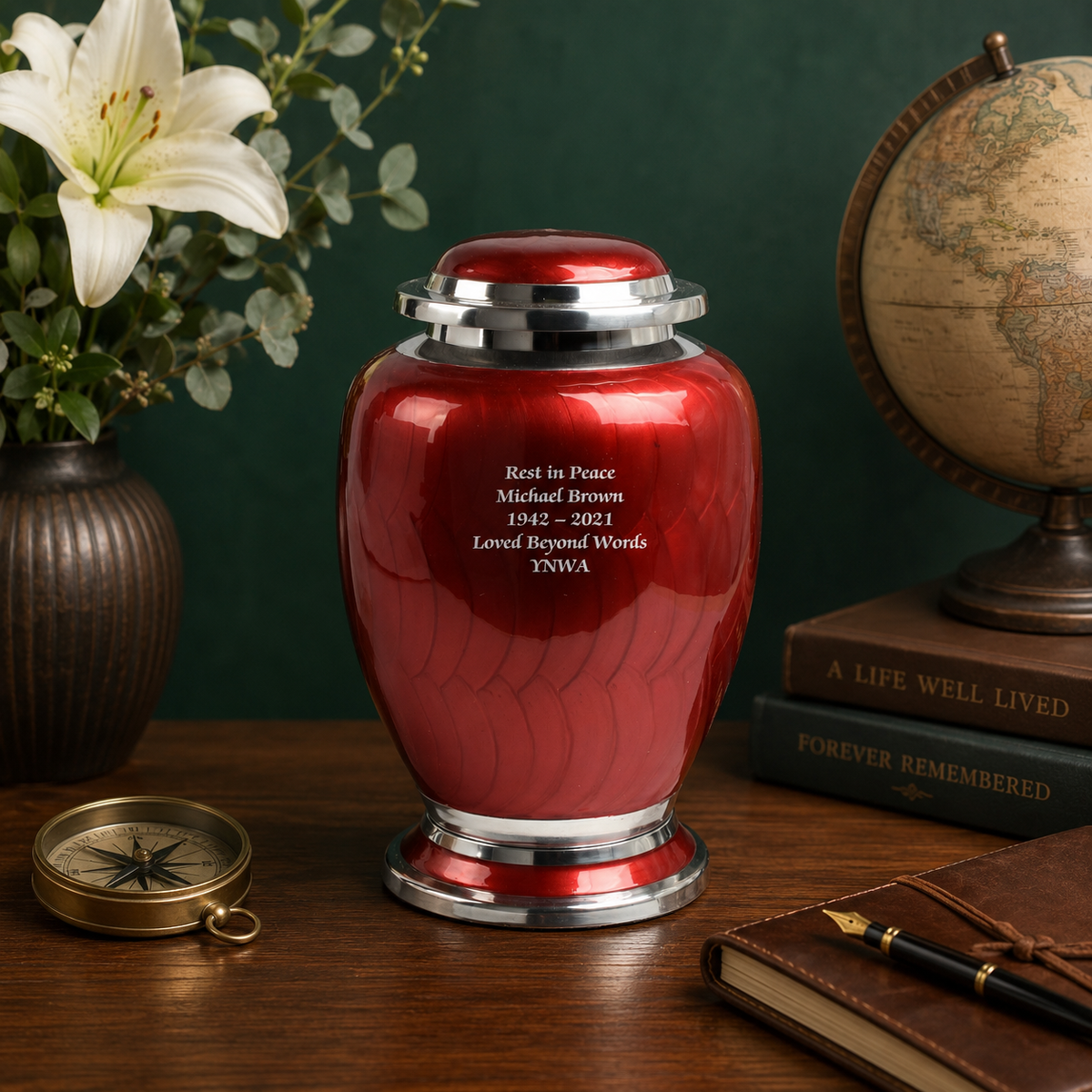 Red and Silver Dove Shape Adult Urn