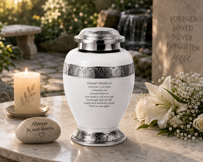 White & Silver Aluminium Dove Cremation Urn