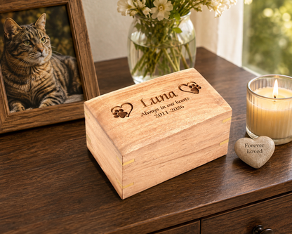 Personalised Wooden Pet Cremation Urn –Sizes M &  S
