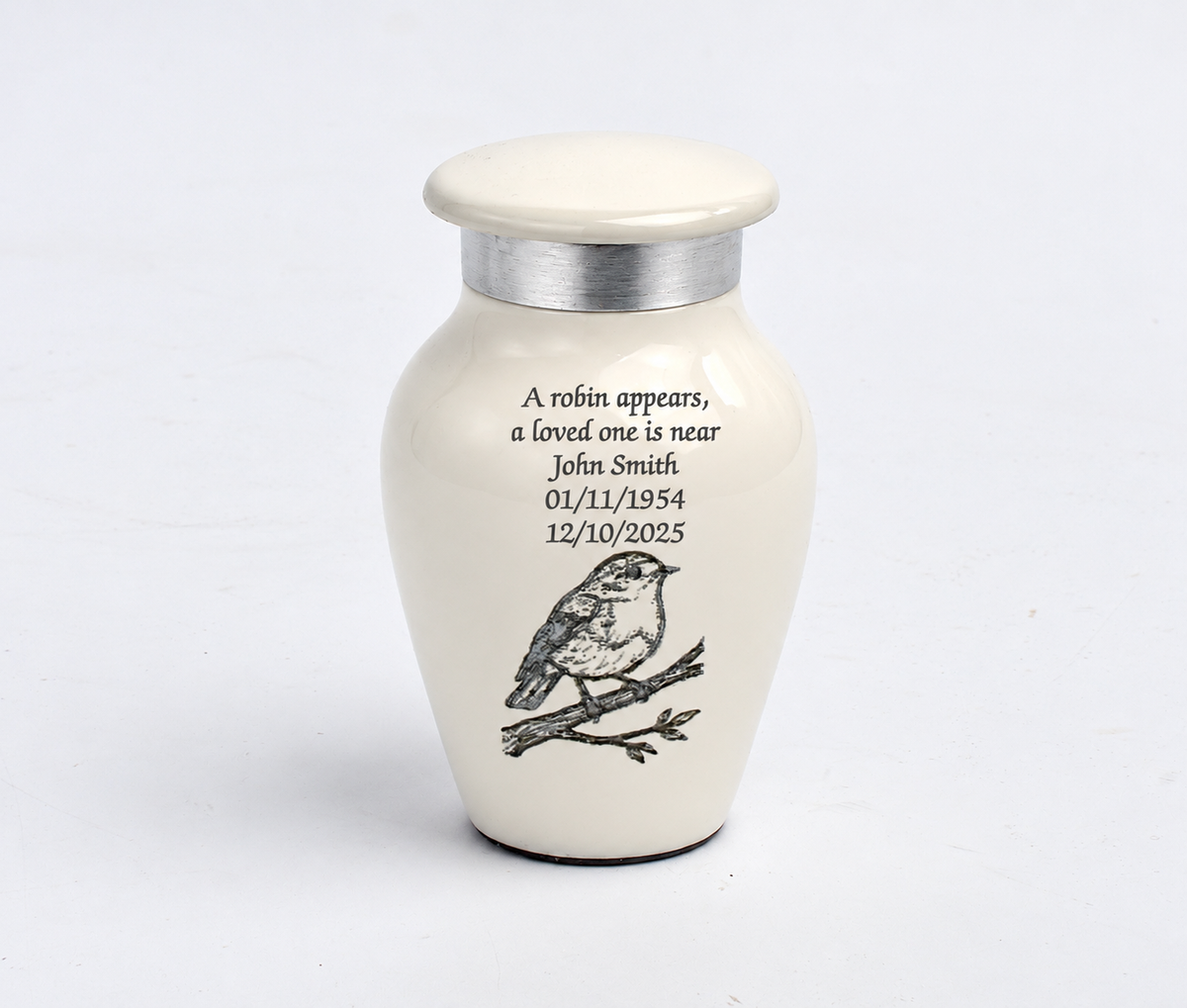 Mini White Robin Keepsake Cremation Urn