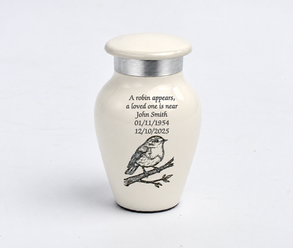 Mini White Robin Keepsake Cremation Urn