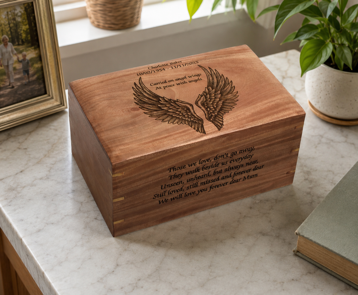 Solid Wood Casket Angel wings- Adult, Child, Companion urn